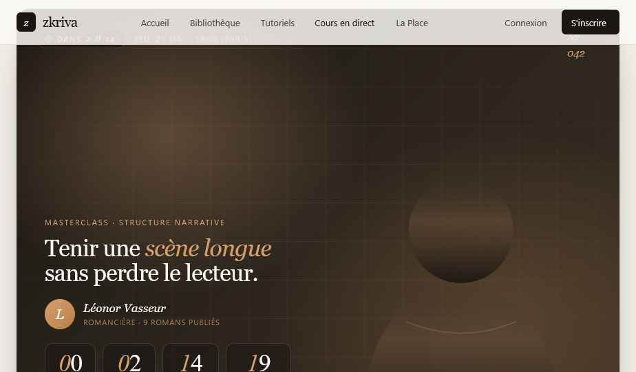 Fiche d'un cours d'écriture : titre, formateur, date, tarif et description du programme.