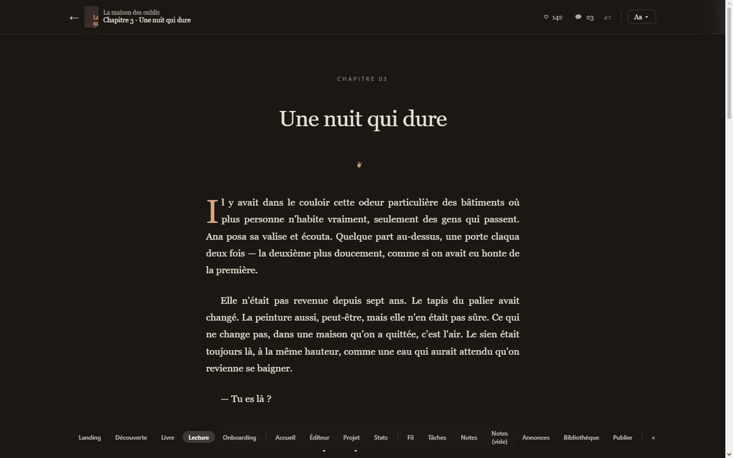 Mode nuit — pour les lectures tardives